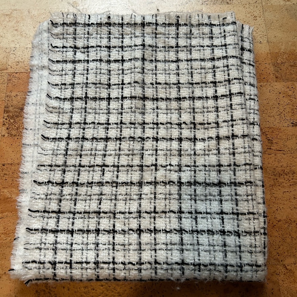 Zara Black and White Plaid Scarf With Metallic Detail
